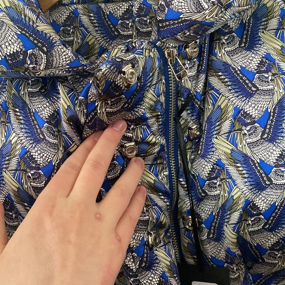 Thomas Wylde silk blue hummingbird print goose down puffer jacket size M - Picture 7 of 16